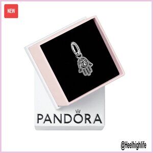 Sterling Silver Hamsa Hand Dangle Charm 1.75 Inches Protective Talisman